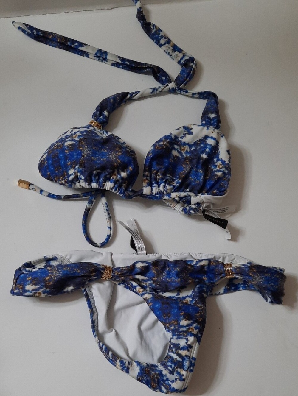 Blue Marble Print Halter Bikini Set - Picture 3 of 10